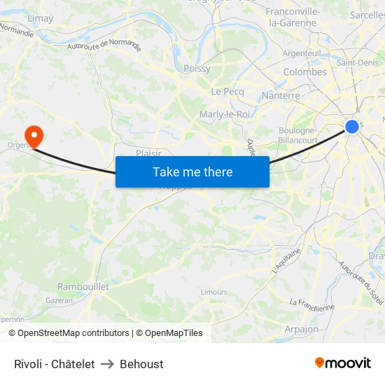 Rivoli - Châtelet to Behoust map