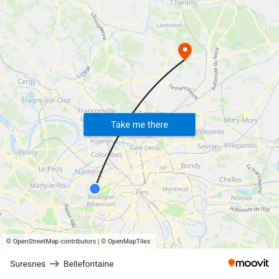 Suresnes to Bellefontaine map