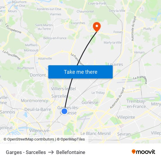 Garges - Sarcelles to Bellefontaine map