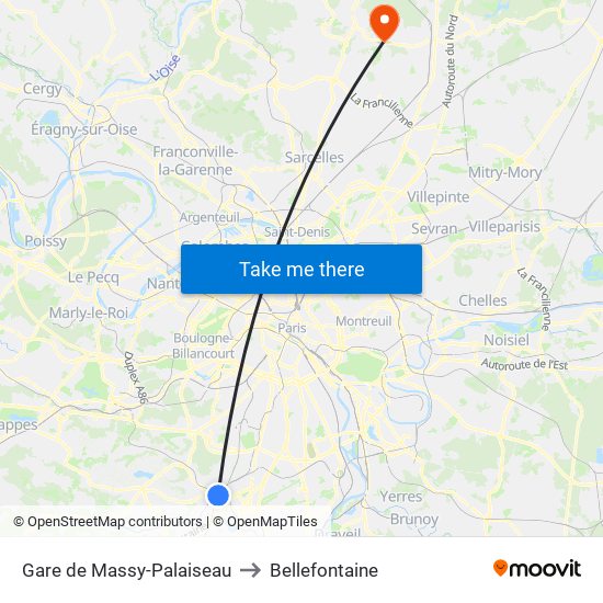 Gare de Massy-Palaiseau to Bellefontaine map