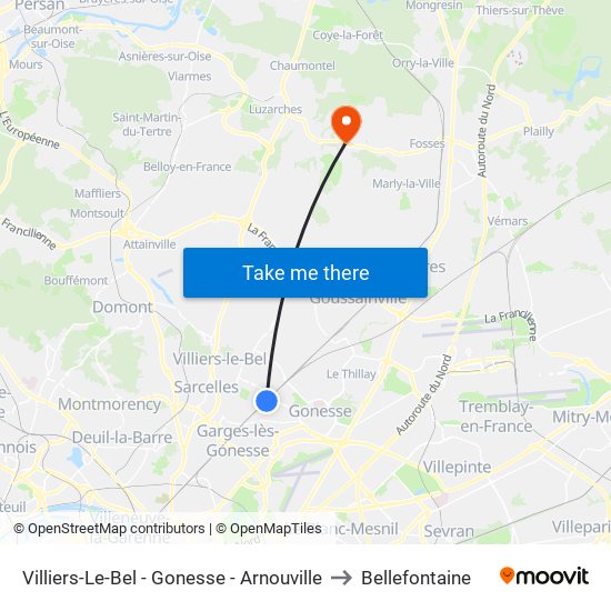 Villiers-Le-Bel - Gonesse - Arnouville to Bellefontaine map
