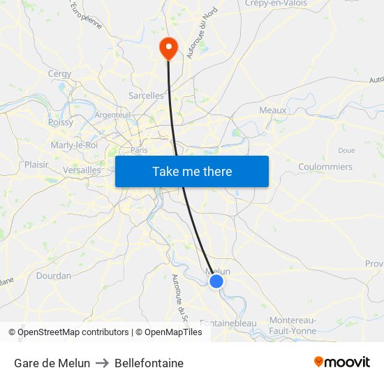 Gare de Melun to Bellefontaine map