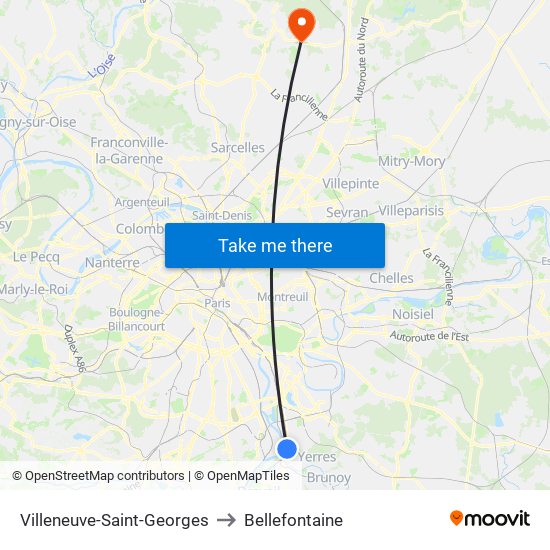 Villeneuve-Saint-Georges to Bellefontaine map