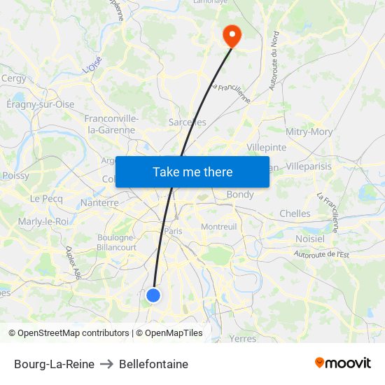 Bourg-La-Reine to Bellefontaine map