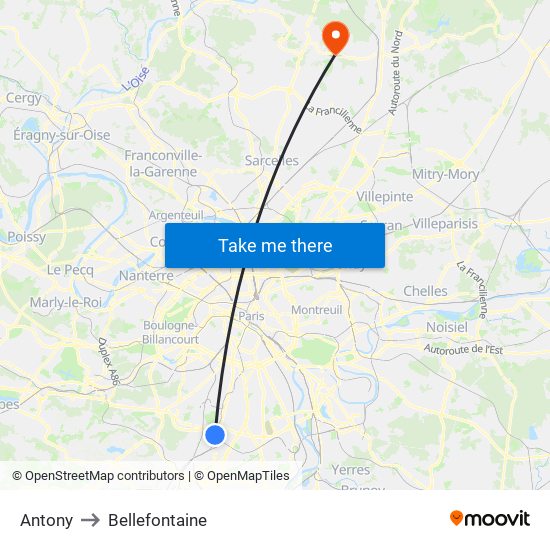 Antony to Bellefontaine map