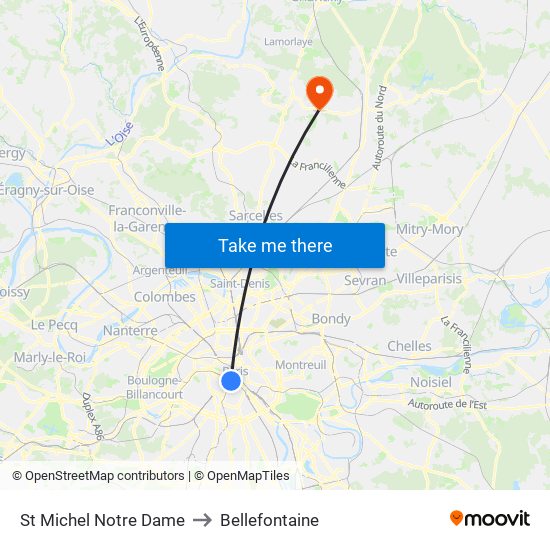 St Michel Notre Dame to Bellefontaine map