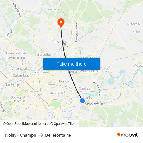 Noisy - Champs to Bellefontaine map