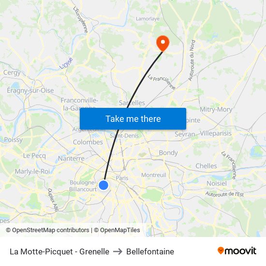 La Motte-Picquet - Grenelle to Bellefontaine map