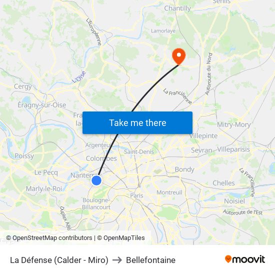 La Défense (Calder - Miro) to Bellefontaine map