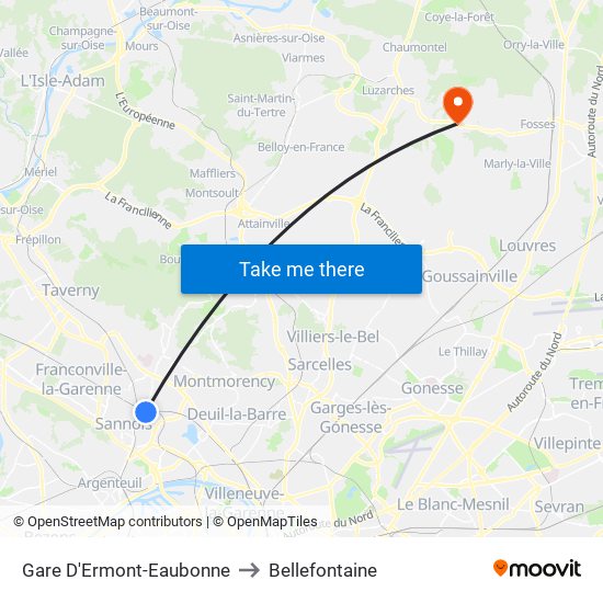 Gare D'Ermont-Eaubonne to Bellefontaine map