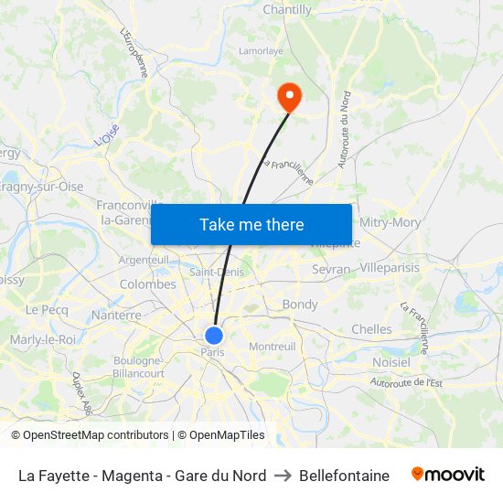 La Fayette - Magenta - Gare du Nord to Bellefontaine map