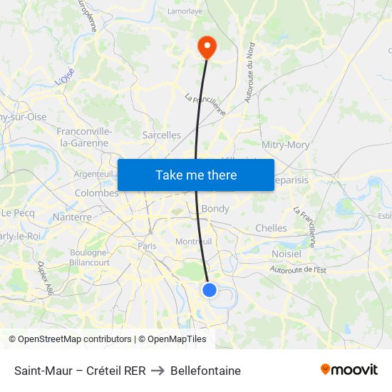 Saint-Maur – Créteil RER to Bellefontaine map