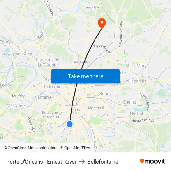 Porte D'Orléans - Ernest Reyer to Bellefontaine map