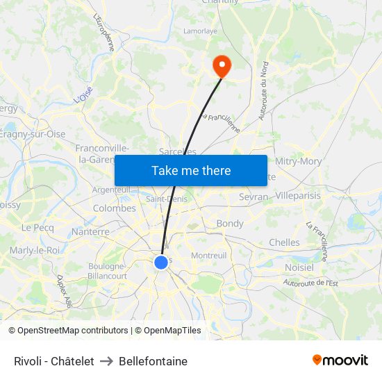 Rivoli - Châtelet to Bellefontaine map