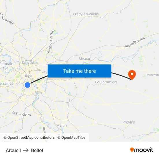 Arcueil to Bellot map