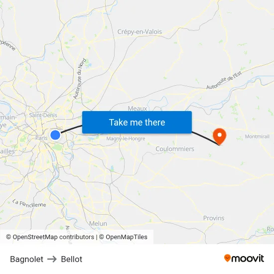 Bagnolet to Bellot map