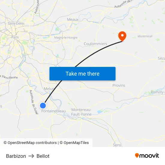 Barbizon to Bellot map