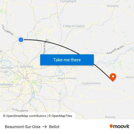 Beaumont-Sur-Oise to Bellot map