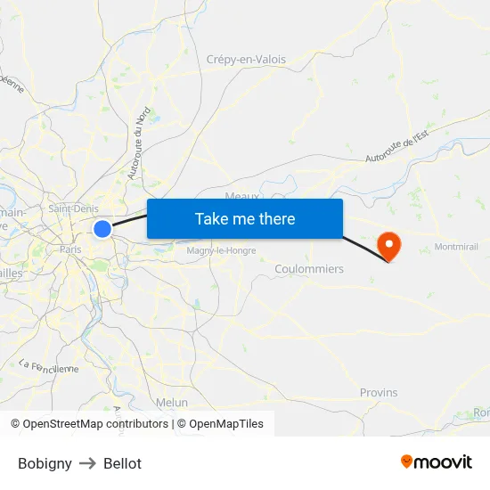 Bobigny to Bellot map