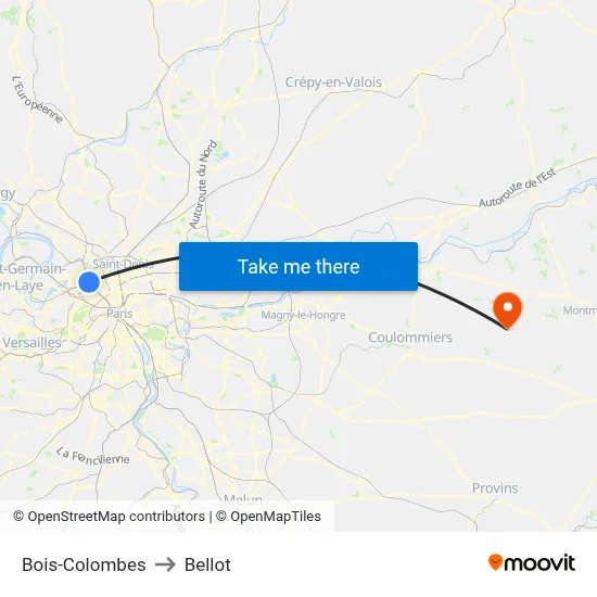 Bois-Colombes to Bellot map