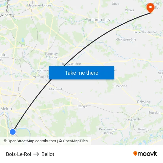 Bois-Le-Roi to Bellot map