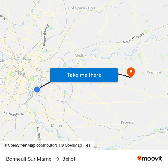 Bonneuil-Sur-Marne to Bellot map