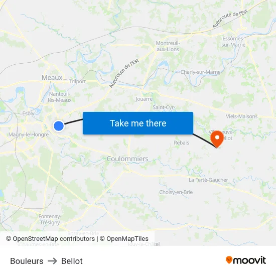 Bouleurs to Bellot map