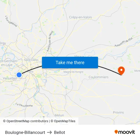 Boulogne-Billancourt to Bellot map