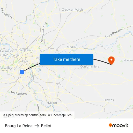 Bourg-La-Reine to Bellot map