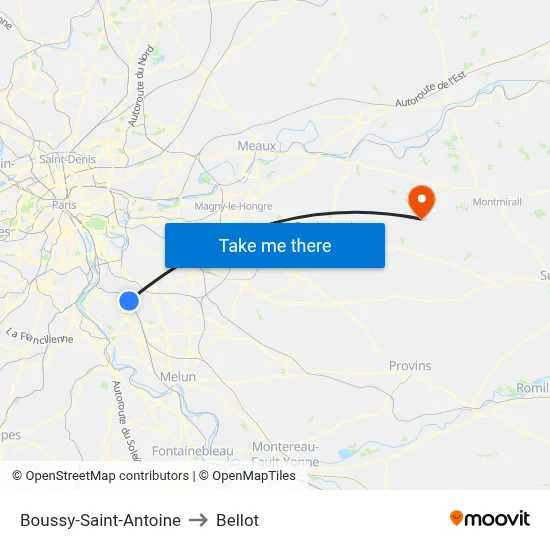 Boussy-Saint-Antoine to Bellot map