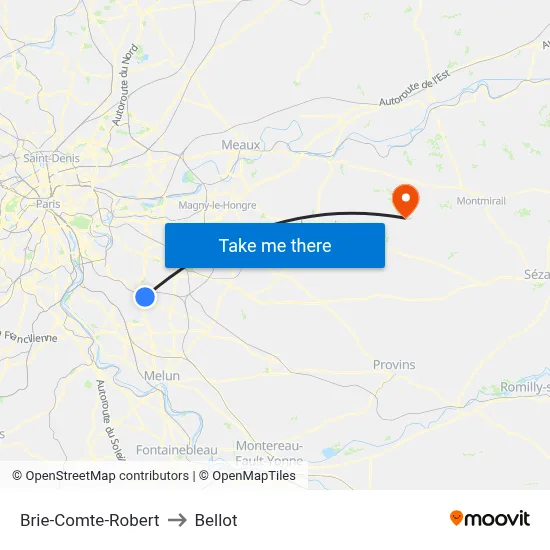 Brie-Comte-Robert to Bellot map