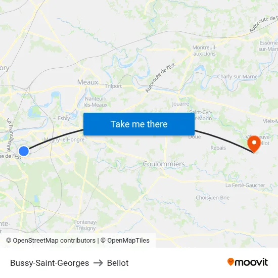 Bussy-Saint-Georges to Bellot map