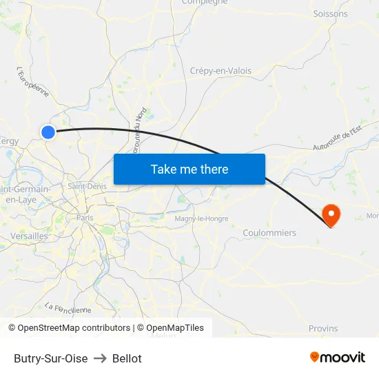 Butry-Sur-Oise to Bellot map