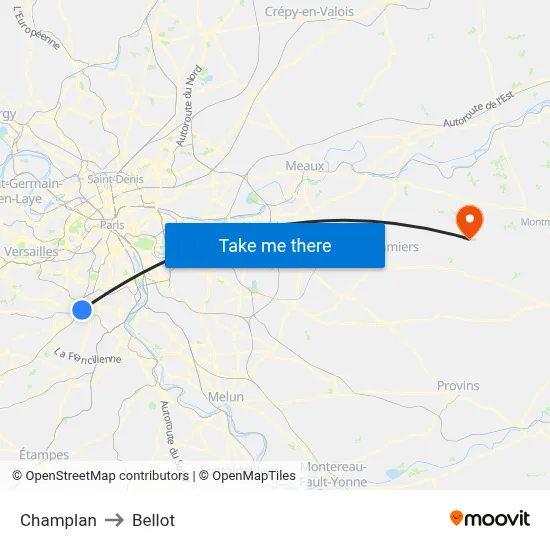 Champlan to Bellot map