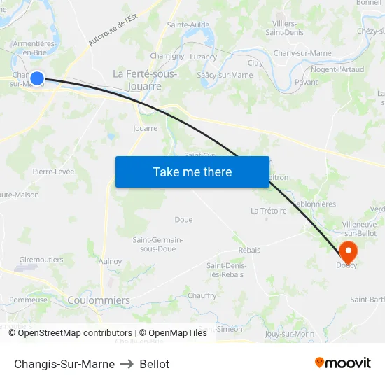 Changis-Sur-Marne to Bellot map