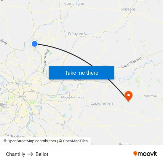 Chantilly to Bellot map