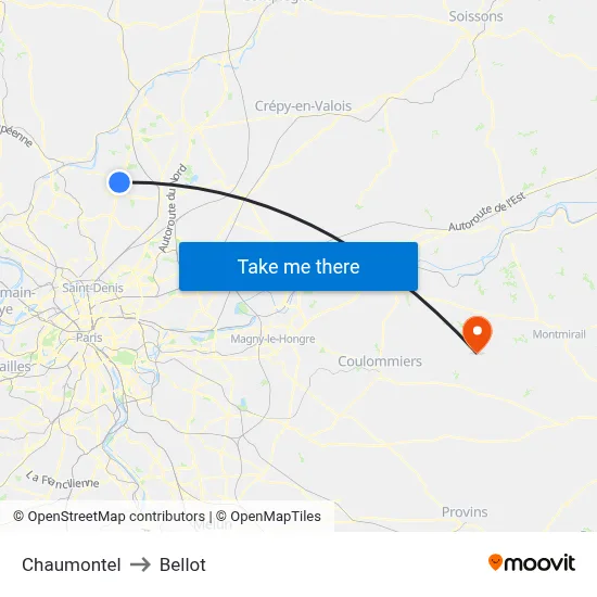 Chaumontel to Bellot map