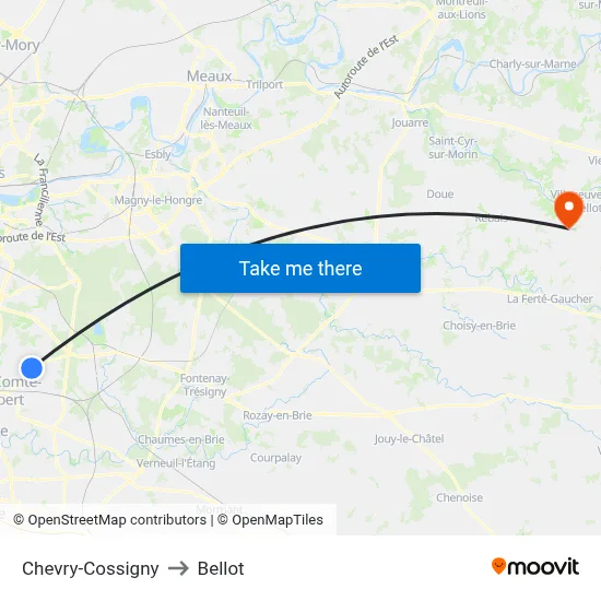 Chevry-Cossigny to Bellot map
