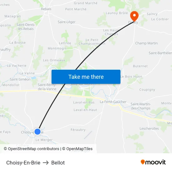 Choisy-En-Brie to Bellot map