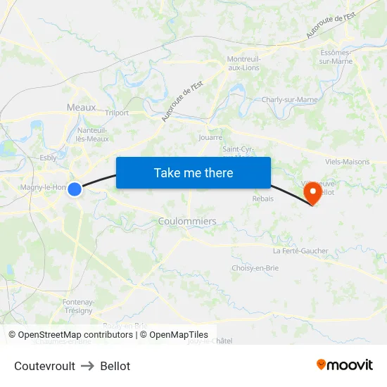 Coutevroult to Bellot map