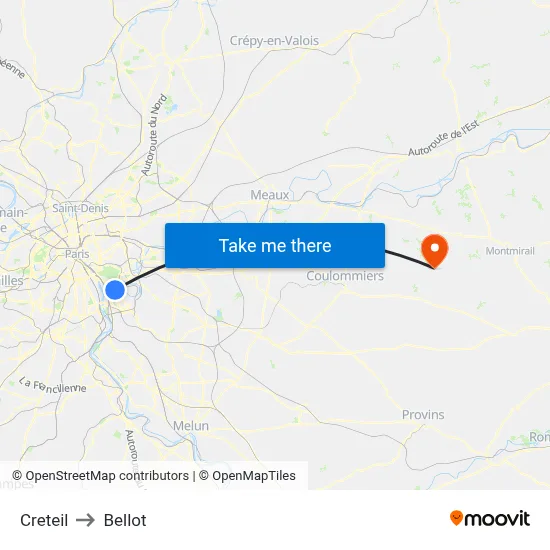 Creteil to Bellot map