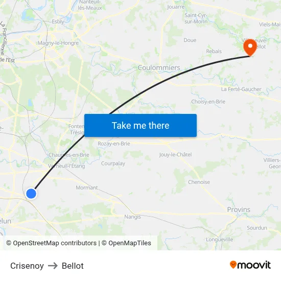 Crisenoy to Bellot map