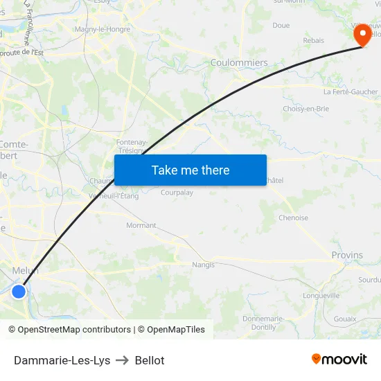 Dammarie-Les-Lys to Bellot map
