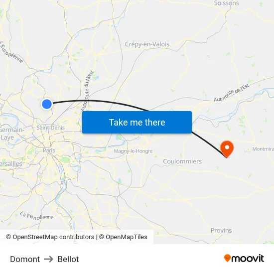 Domont to Bellot map