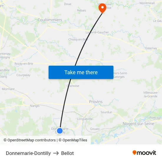Donnemarie-Dontilly to Bellot map