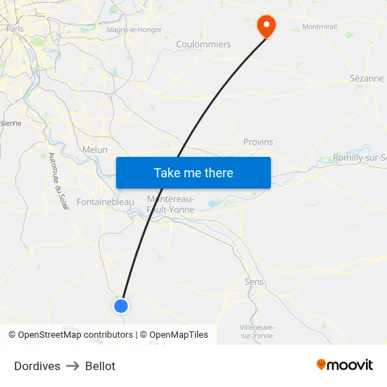 Dordives to Bellot map
