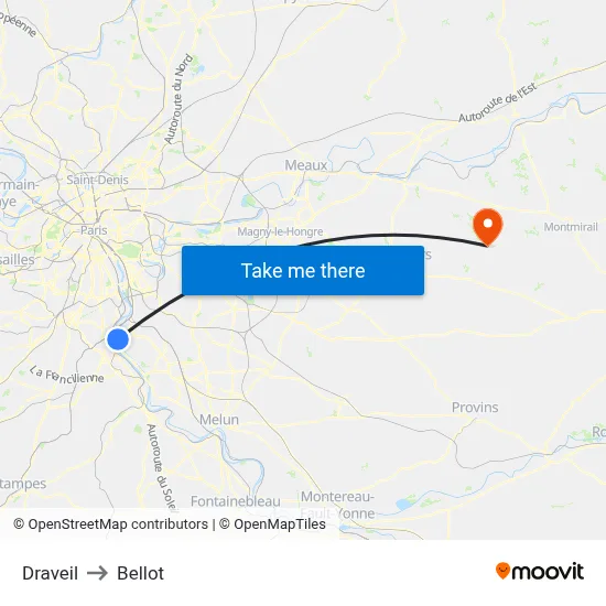 Draveil to Bellot map