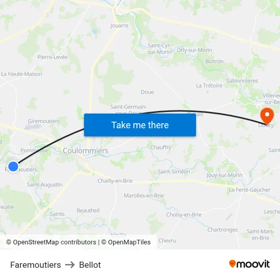 Faremoutiers to Bellot map