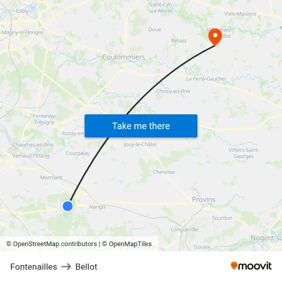 Fontenailles to Bellot map