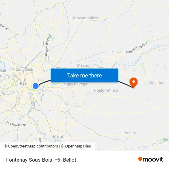 Fontenay-Sous-Bois to Bellot map